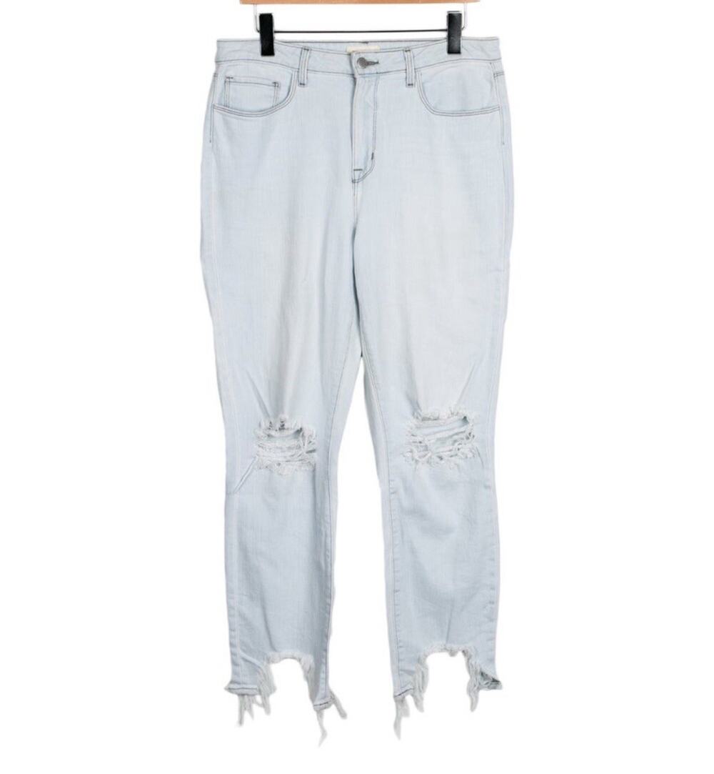 L'Agence Light Blue Cotton Blend High Line Skinny High Rise Straight Leg Jean 30